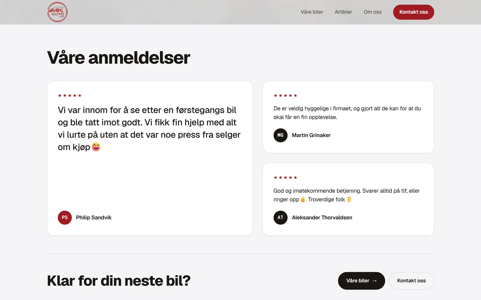 Kundenes egne ord på mk-auto.no