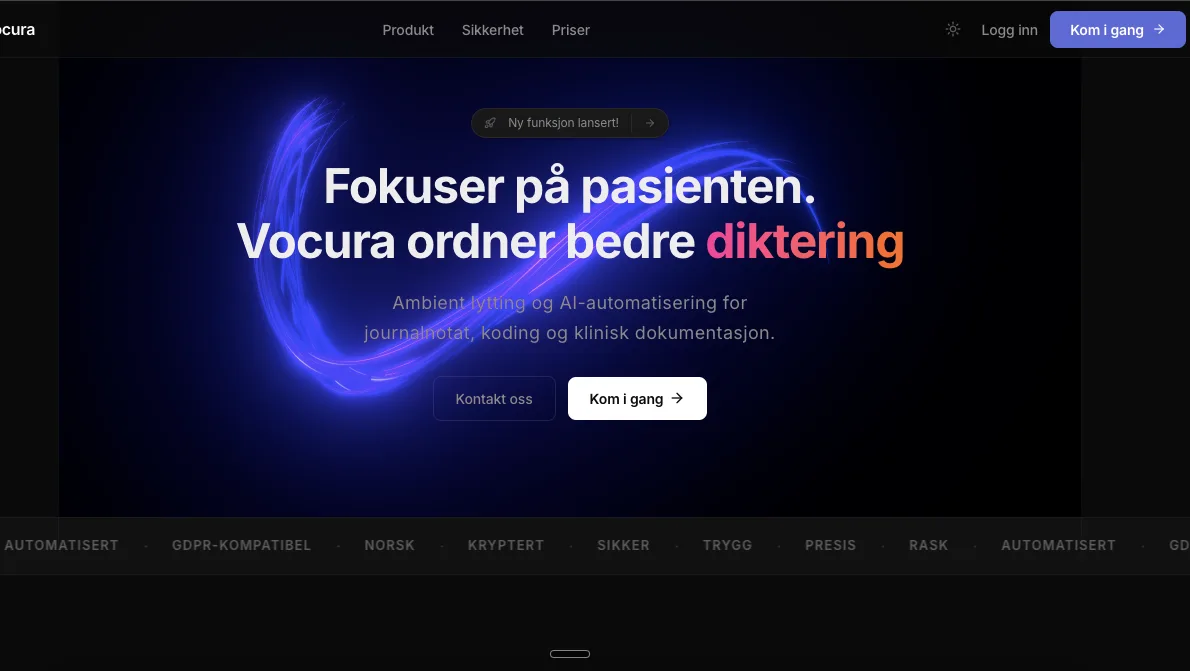 Fullside skjermbilde av Vocura