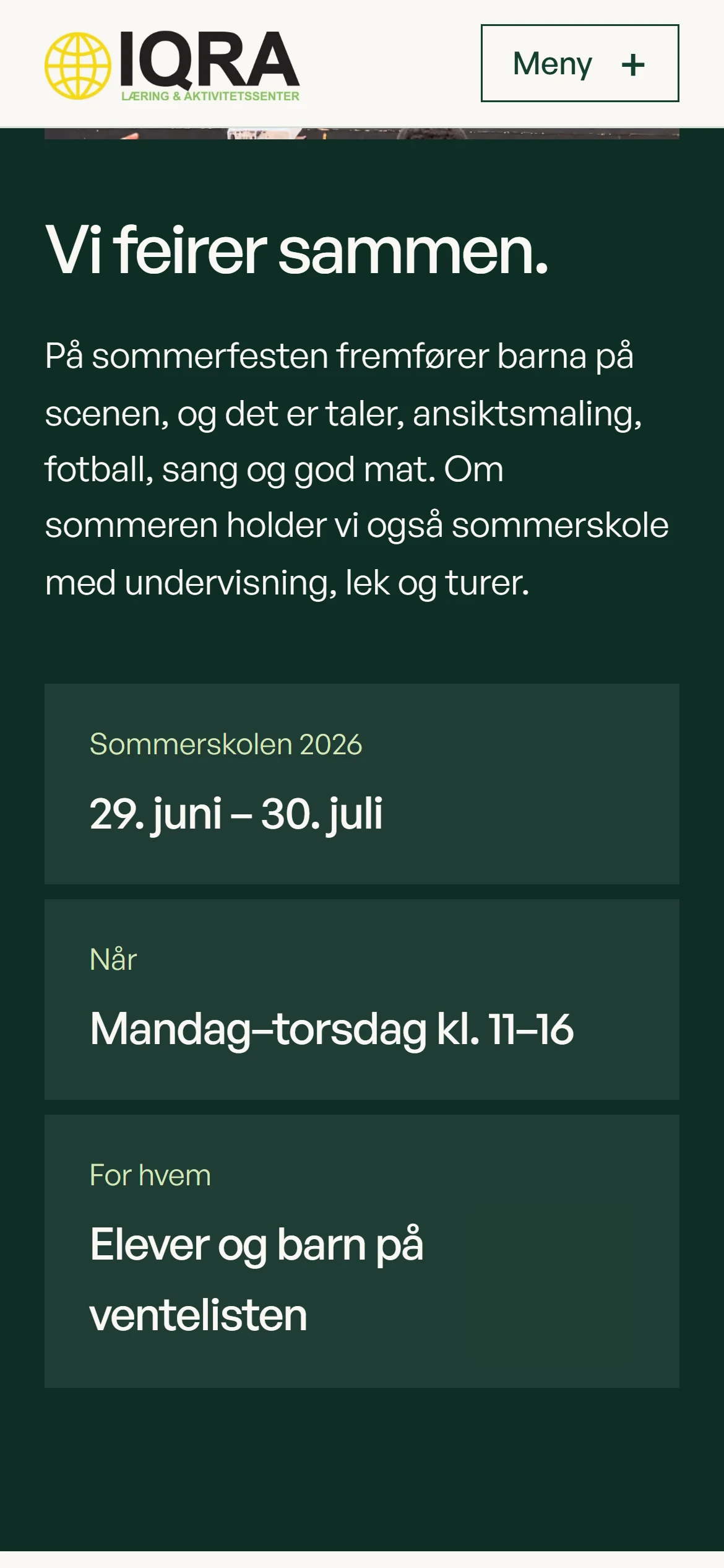Iqra Senter på mobil: «Vi feirer sammen», med sommerskolen 2026