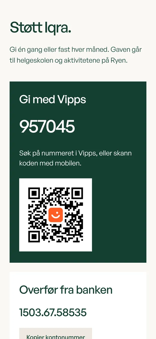 Iqra Senter på mobil: gi med Vipps