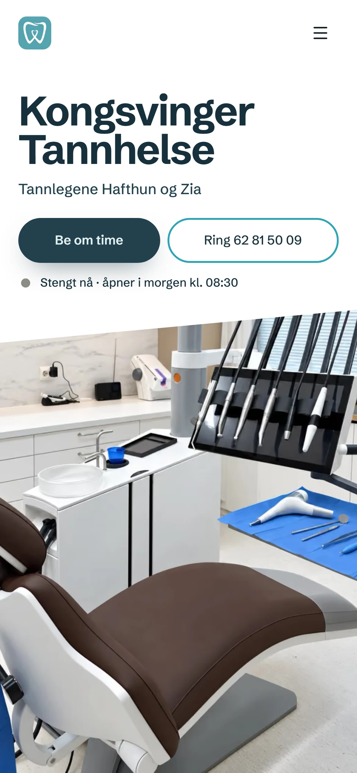 Forsiden til Kongsvinger Tannhelse på mobil