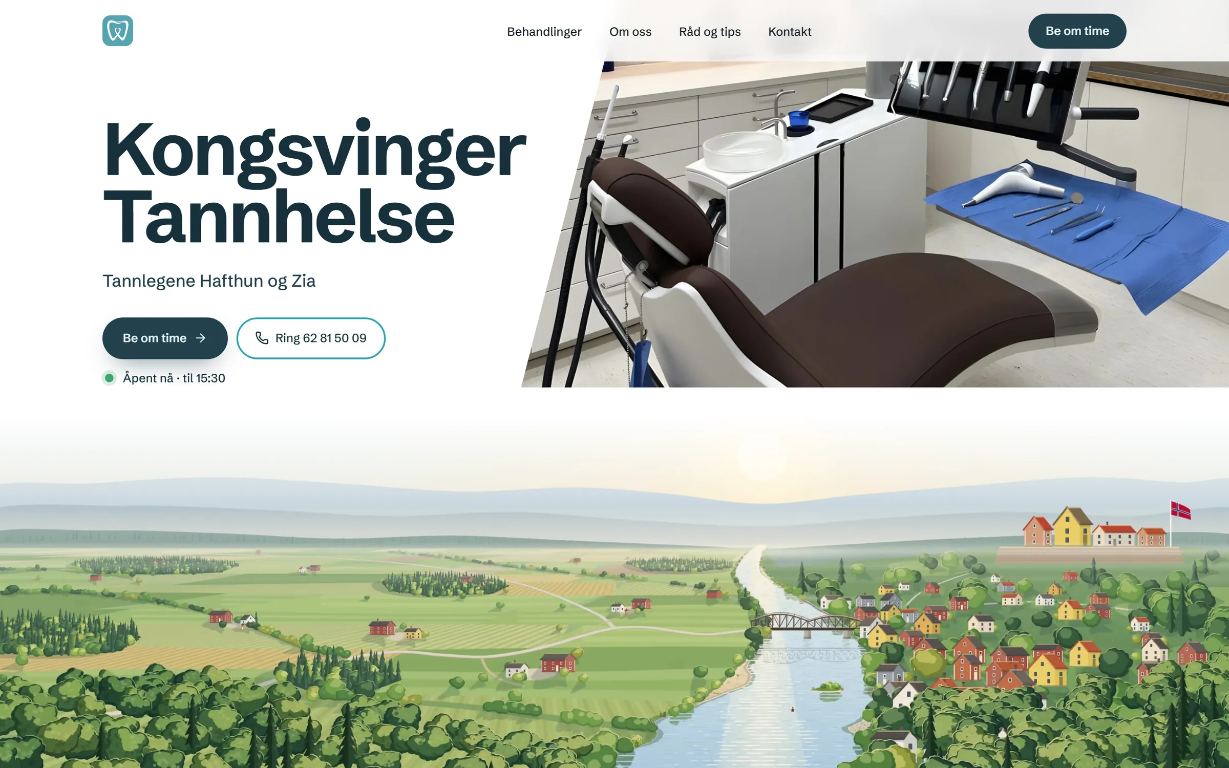Toppen av forsiden til Kongsvinger Tannhelse på en stor skjerm