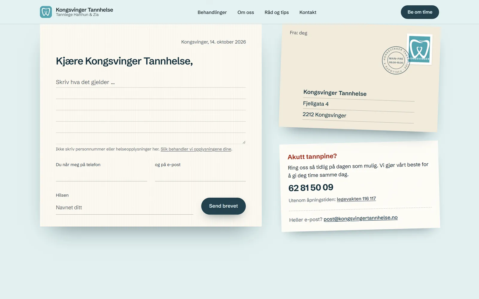 Et brev til klinikken på kongsvingertannhelse.no