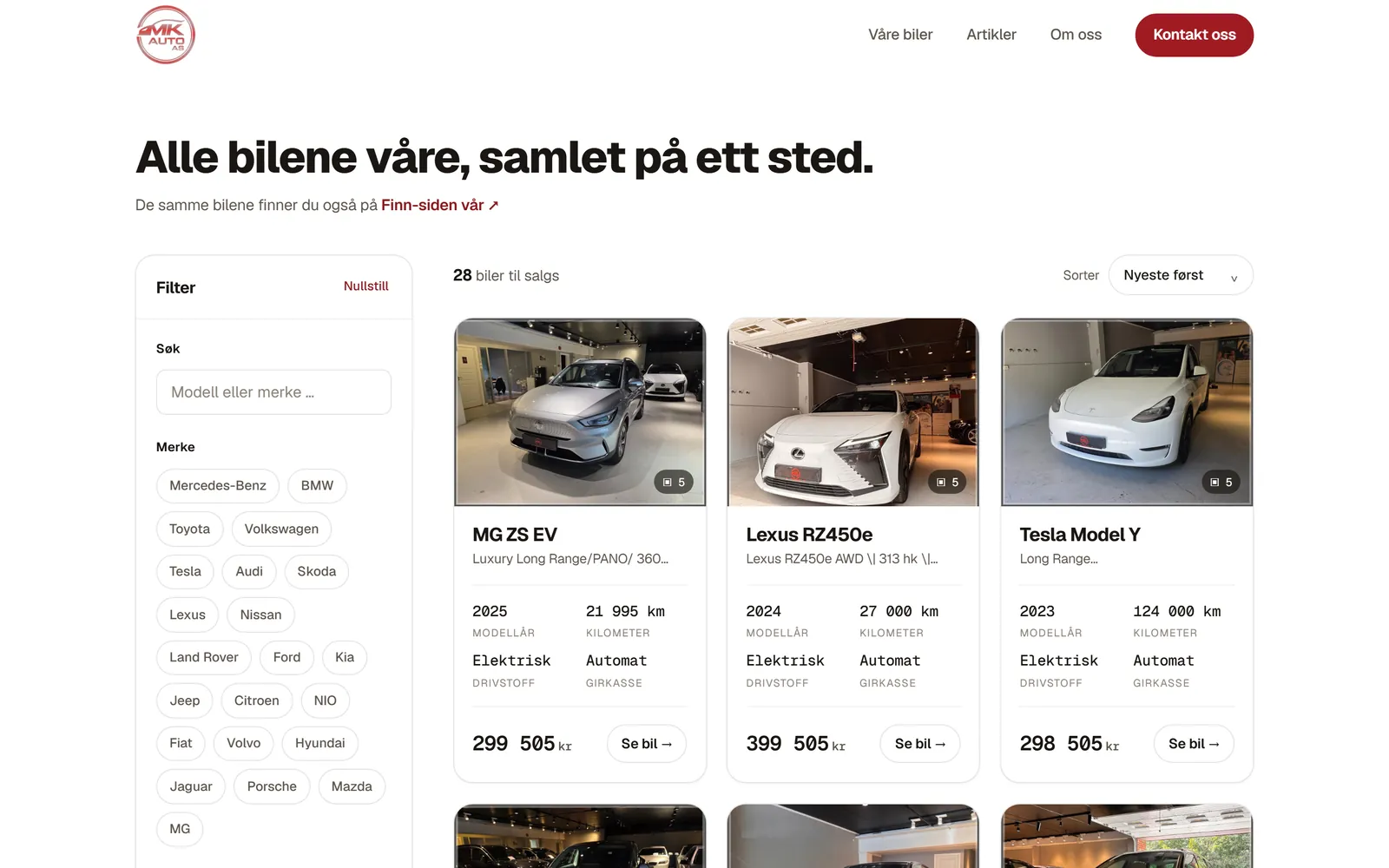 Hele lageret på én side på mk-auto.no