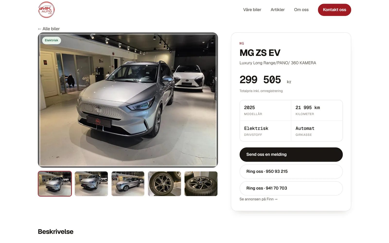 En egen side for hver bil på mk-auto.no