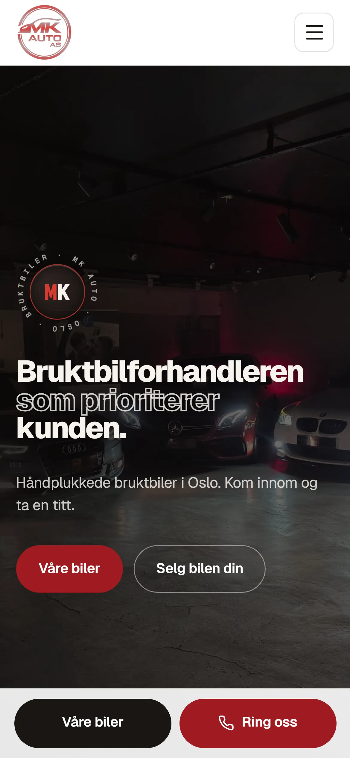 Toppen av forsiden til MK Auto på mobil