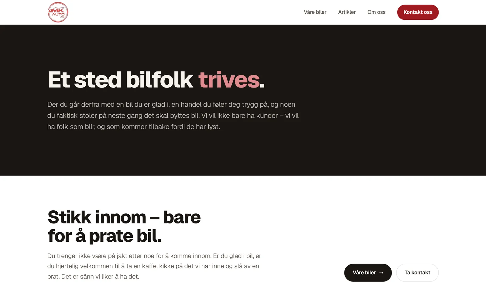 Et sted bilfolk trives på mk-auto.no
